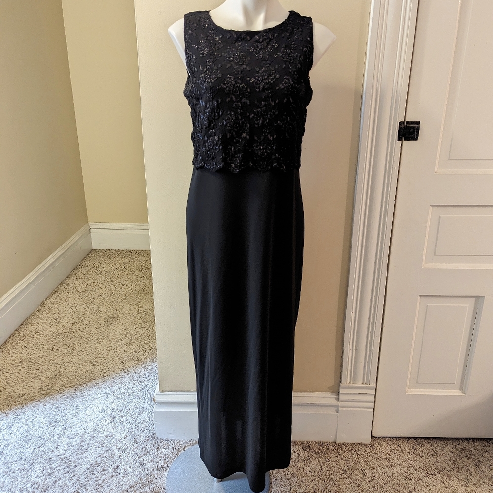 Vintage 90s AGB Byer California black long dress with sparkly lace top size 10